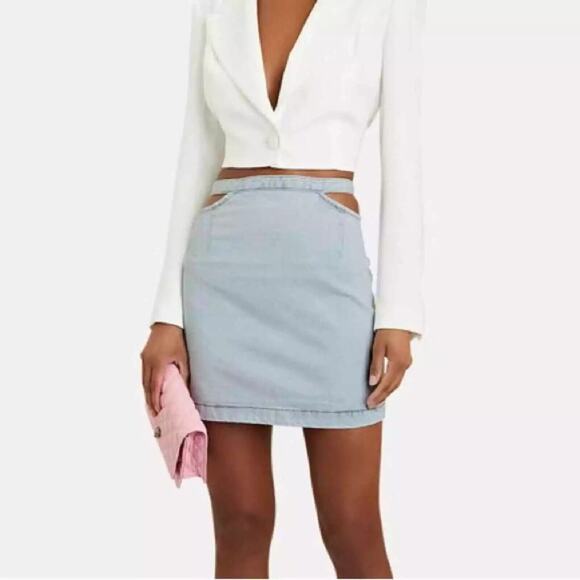 WeWoreWhat Cut Out Denim Mini Skirt Size Small Revolve Jean Sexy Light Wash Blue - Picture 1 of 8